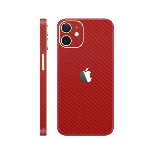 Folie de protectie pentru iPhone 12, eSkins Elegans, Skin Carbon Rosu