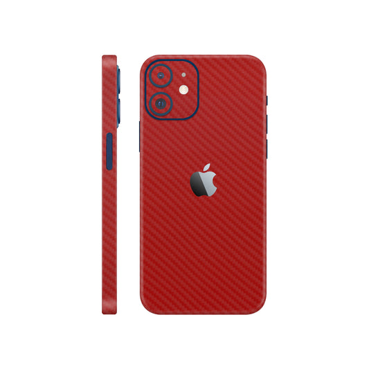 Folie de protectie iPhone 12 Mini, eSkins Elegans, Skin Carbon Rosu