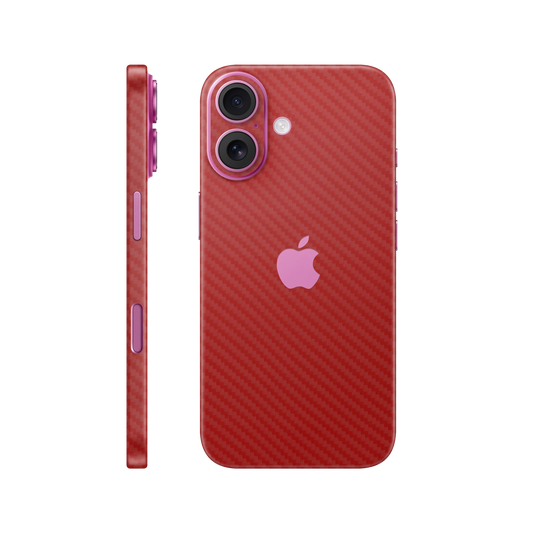 Folie de protectie pentru iPhone 16, eSkins Elegans, Skin Carbon Rosu