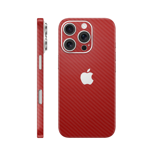 Folie de protectie pentru iPhone 16 Pro, eSkins Elegans, Skin Carbon Rosu